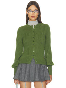 Damson Madder - Marla Women's Wool-Cashmere Button-Up Knit Cardigan Green