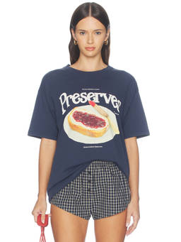 Damson Madder - House Preserves Women's Graphic Print Crew Neck T-Shirt Navy Blue