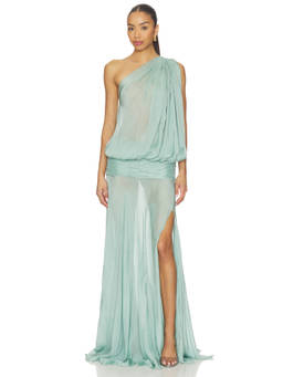 Deme by Gabriella - Ava Women's One Shoulder Side Slit Maxi Dress Green