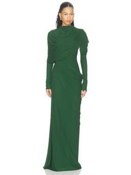Deme by Gabriella - Neytiri Women's Draped Ruched Maxi Dress Green