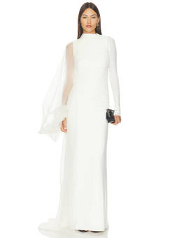 Deme by Gabriella - Mynah Women's Sheer Sleeve High Neck Maxi Dress White