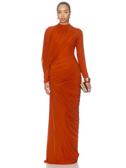 Deme by Gabriella - Suzie Women's Ruched Mesh Maxi Dress Orange