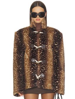 Deme by Gabriella - Sapel Women's Faux Fur Toggle Closure Jacket Brown