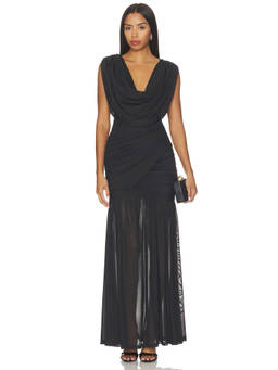 DELFI - Rochelle Women's Draped Cowl Neck Maxi Dress Black