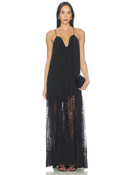 DELFI - Gabriella Women's Lace Georgette Shoulder Straps Maxi Dress Black