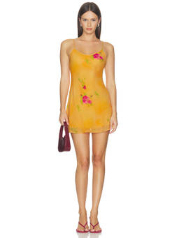 GUIZIO - Danni Women's Floral Print Sleeveless Slip Mini Dress Yellow