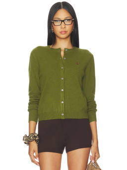 GUIZIO - Relaxed Women's Button-Down Embroidered Knit Cardigan Green