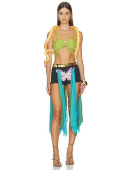 Dolls Kill - Servin Snake Charmer Women's Sequin Belt Bralette Co-ord Set Green