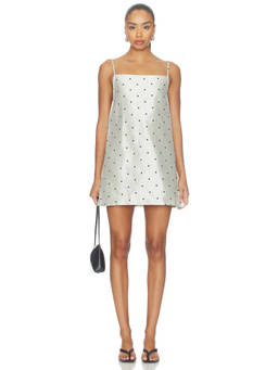 DONNI. - Taffeta Mini Women's Silk Polka Dot Shift Dress White