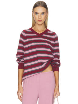 DONNI. - Cotton Knit Stripe Women's V-Neck Pullover Sweater Multi-Color