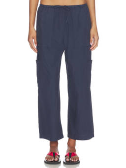 DONNI. - Pop Drawstring Women's Lightweight Cotton Cargo Pants Navy Blue