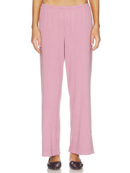 DONNI. - Baby Rib Scallop Women's Elastic Waist Wide Palazzo Pants Pink