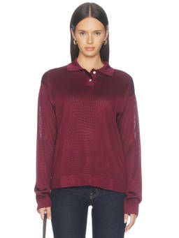 DONNI. - Slinky Women's Knit Polo Top Maroon