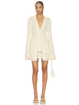 DEVON WINDSOR - Wendy Women's Crochet Cuff Button Front Knit Tunic Off White