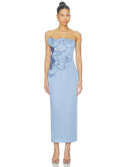 ELLIATT - Lunelle Women's Strapless Floral Applique Column Midi Dress Blue
