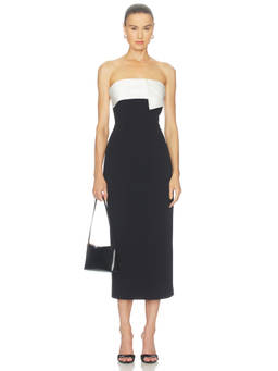 ELLIATT - Satin Contrast Women's Strapless Ponte Midi Dress Black