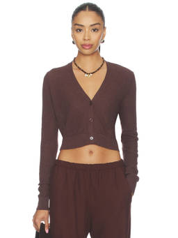 Enza Costa - Linen Open Knit Women's Cropped V-Neck Cardigan Brown