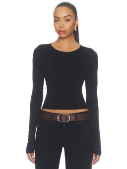 Enza Costa - Silk Rib Essential Women's Button-Front Ribbed Cardigan Black