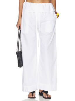 Enza Costa - Cotton Peplum Women's Wide-Leg Palazzo Pants White