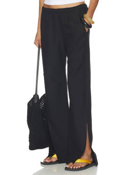Enza Costa - Twill Women's Elastic Waist Wide-Leg Palazzo Pants Black