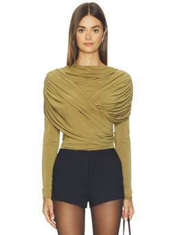 ET OCHS - Women's Ruched Draped Long Sleeve Bodysuit Olive