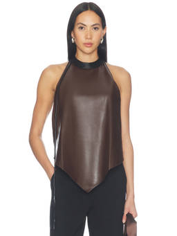 ET OCHS - Sonia Women's Sleeveless Halter Neck Faux Leather Top Brown