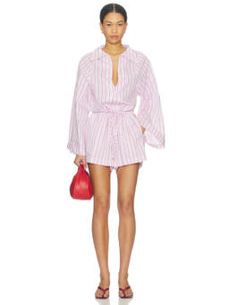 FAITHFULL THE BRAND - Aksel Women's Striped Drawstring Waist Playsuit Pink