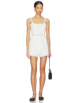 FAITHFULL THE BRAND - Poplin Women's Lace Trim Tie-Strap Playsuit White