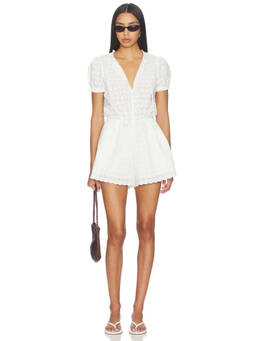FAITHFULL THE BRAND - Santana Women's Eyelet Puff Sleeve Playsuit White