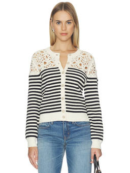 FRAME - Coastal Stripe Women's Button-Up Crochet Knit Cardigan Multi-Color