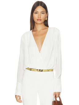 Favorite Daughter - Stripe Jacquard Women's Surplice V-Neck Long Sleeve Blouse White
