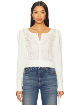For Love & Lemons - London Women's Button-Up Embroidered Knit Cardigan Off White
