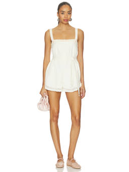 For Love & Lemons - Leah Cotton Women's Beaded Belted Playsuit Cream