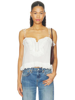 For Love & Lemons - Ambre Women's Tie-Up Scalloped Crop Top White