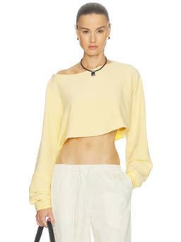 Free People - To The East Women Off-Shoulder French Terry Crop Top Yellow