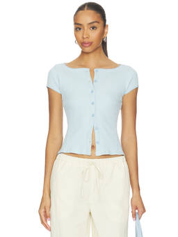 Free People - Most Wanted Women Rib Knit Button-Front Cardigan Blue