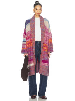 Free People - Enid Women's Fuzzy Knit Open-Front Longline Cardigan Multi-Color