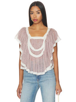 Free People - Gauze Women's Floral Lace Trim Ruffled Blouse White