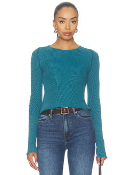 Free People - Easy Does It Women's Waffle Knit Crew Neck Tee Teal
