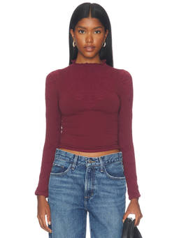 Free People - Mixed Feelings Women's Floral Jacquard Mock Neck Crop Top Maroon