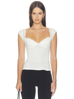 Free People - Blush Hour Women's Waffle Knit Lace Trim Cap Sleeve Tank Top White