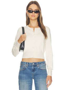 Good American - Fine Knit Women's Button-Front Cinched Waist Cardigan Off White