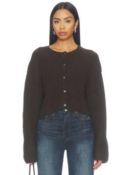 Good American - Shrunken Women's Button-Up Knit Cardigan Brown