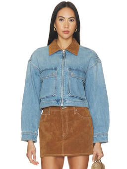 Good American - Denim Swing Women's Cropped Zipper Denim Jacket Blue
