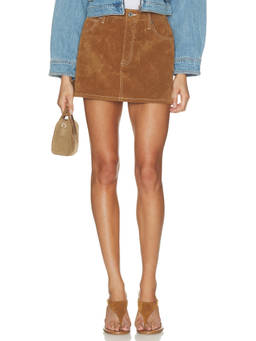 Good American - Better Than Suede Women's High-Waist Faux Suede Mini Skirt Brown