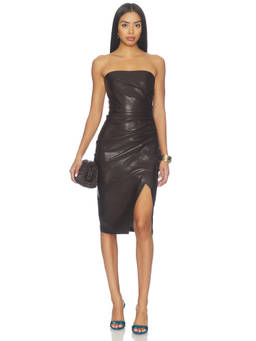 Generation Love - Kaycie Women's Strapless Ruched Wrap Midi Dress Black