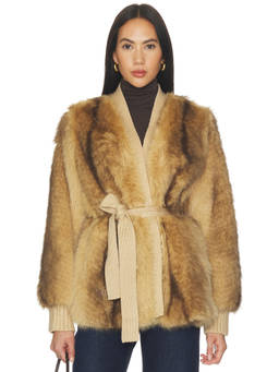 Generation Love - Heloise Women's Faux Fur Belted Wrap Jacket Brown