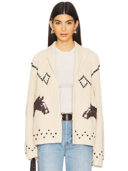 The Great - Horse Lodge Women's Rib Knit Open-Front Cardigan Cream