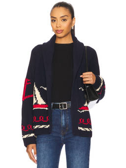 The Great - Sailboat Lodge Women's Chunky Knit Open-Front Cardigan Navy Blue