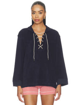 The Great - Micro Terry Women's Lace-Up Longline Tunic Navy Blue